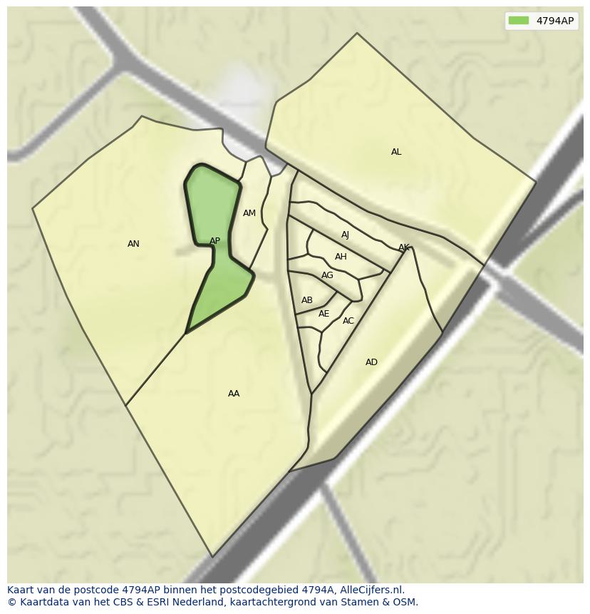 Afbeelding van het postcodegebied 4794 AP op de kaart.