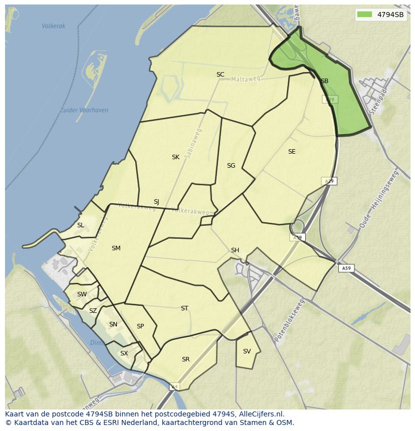 Afbeelding van het postcodegebied 4794 SB op de kaart.