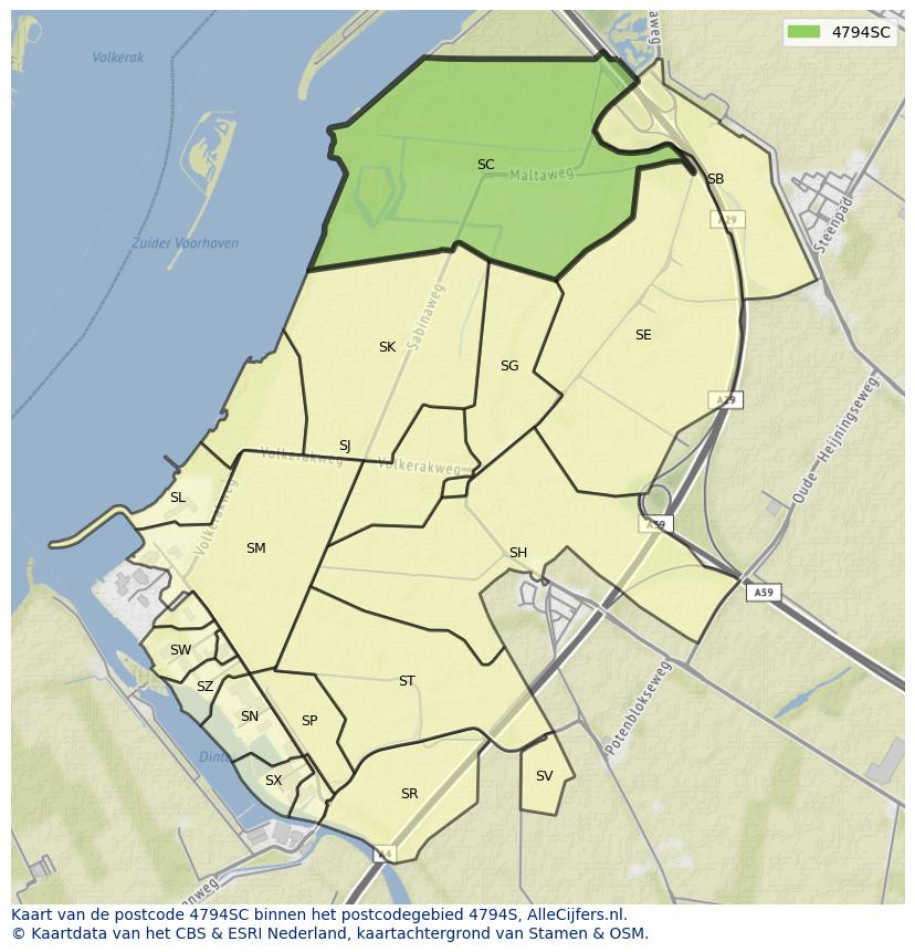 Afbeelding van het postcodegebied 4794 SC op de kaart.