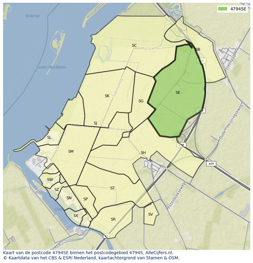Afbeelding van het postcodegebied 4794 SE op de kaart.