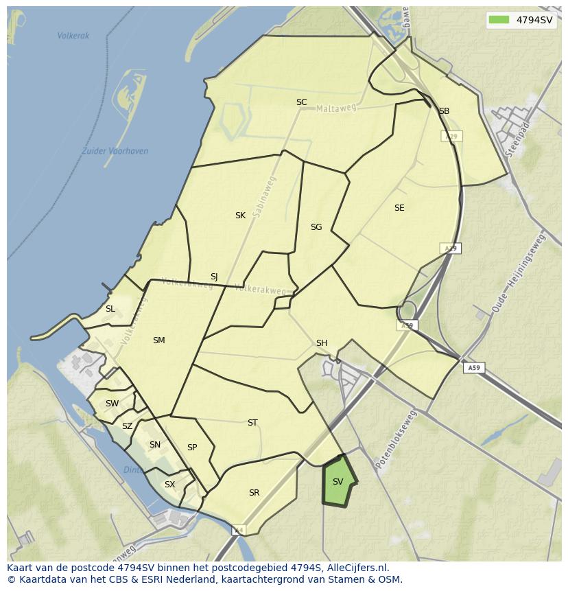 Afbeelding van het postcodegebied 4794 SV op de kaart.