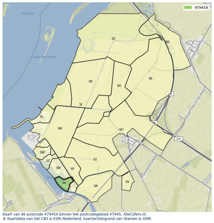 Afbeelding van het postcodegebied 4794 SX op de kaart.
