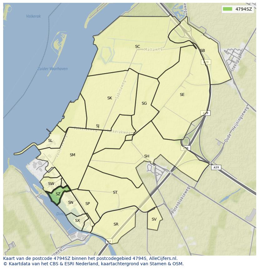 Afbeelding van het postcodegebied 4794 SZ op de kaart.