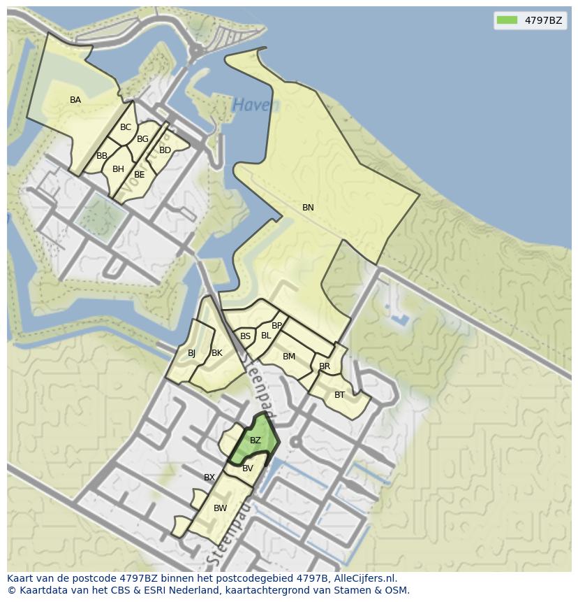 Afbeelding van het postcodegebied 4797 BZ op de kaart.