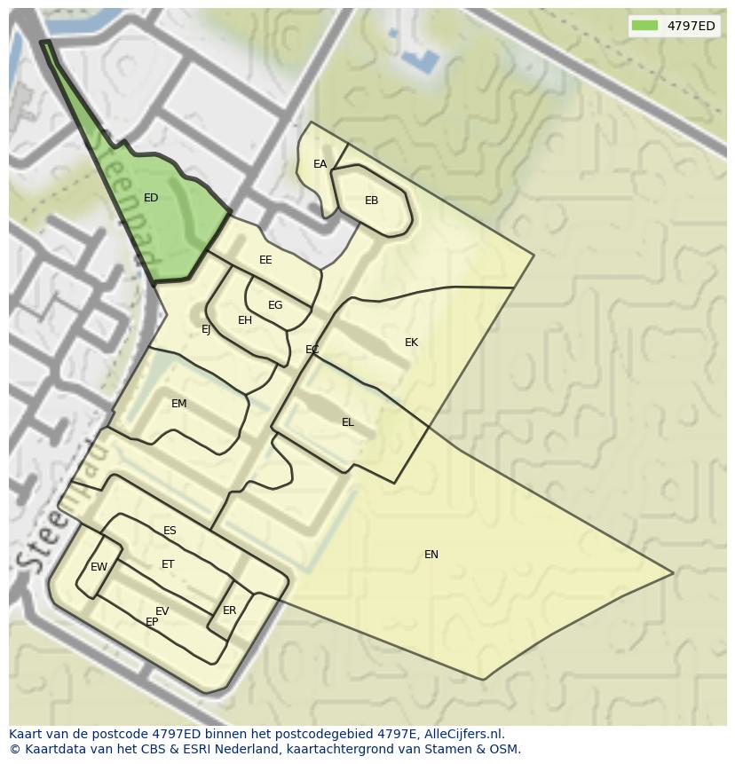 Afbeelding van het postcodegebied 4797 ED op de kaart.