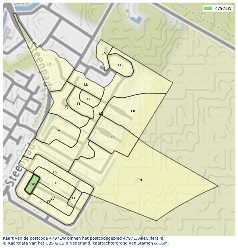 Afbeelding van het postcodegebied 4797 EW op de kaart.