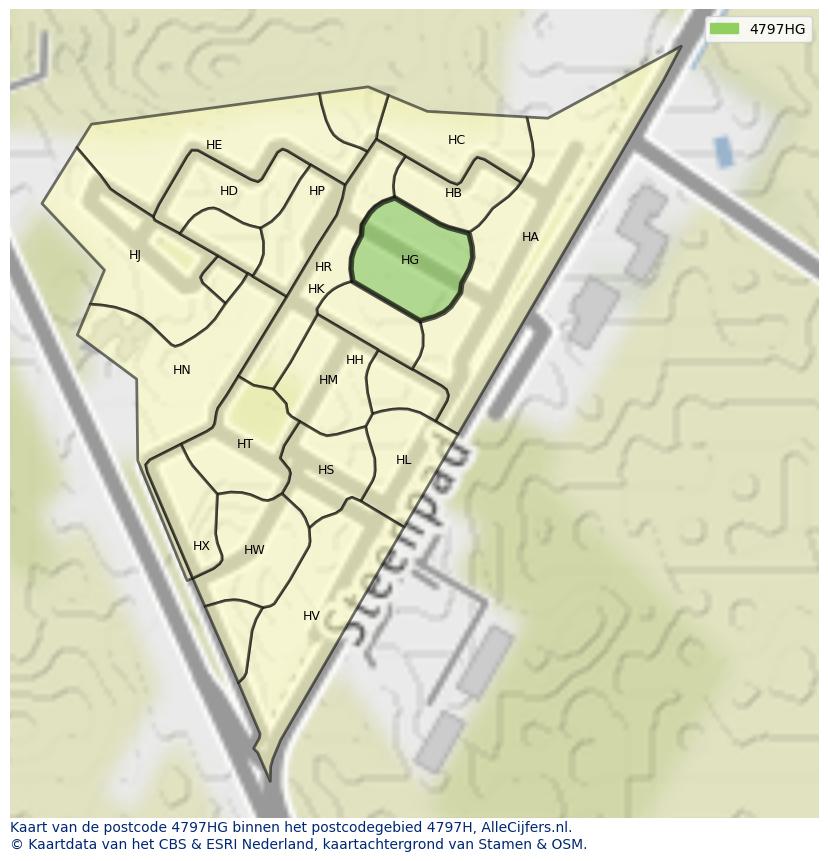 Afbeelding van het postcodegebied 4797 HG op de kaart.