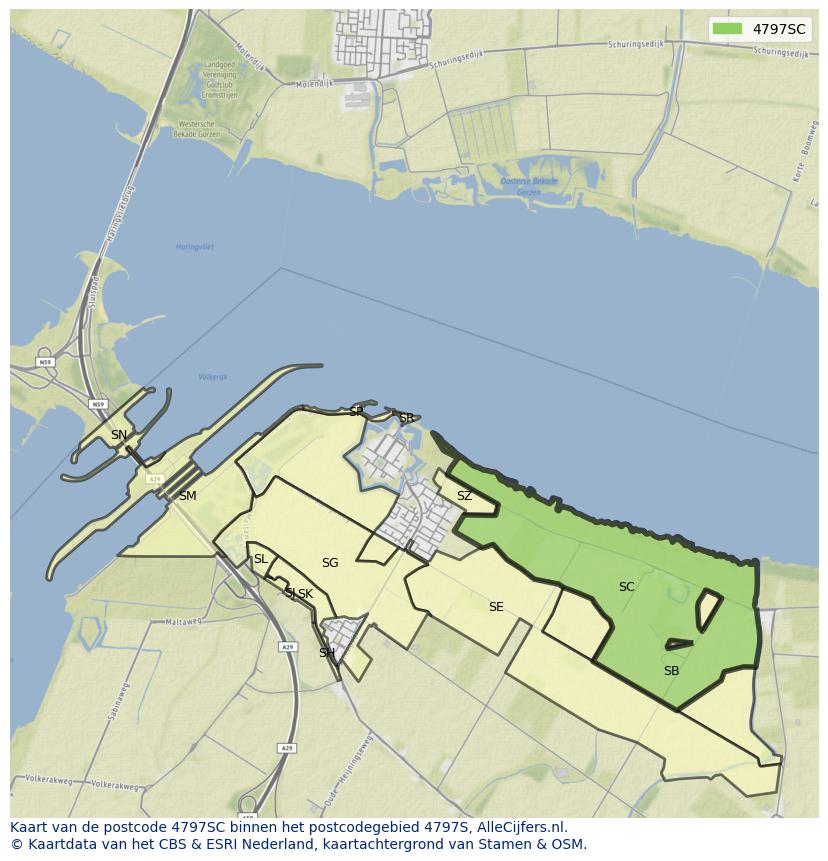 Afbeelding van het postcodegebied 4797 SC op de kaart.