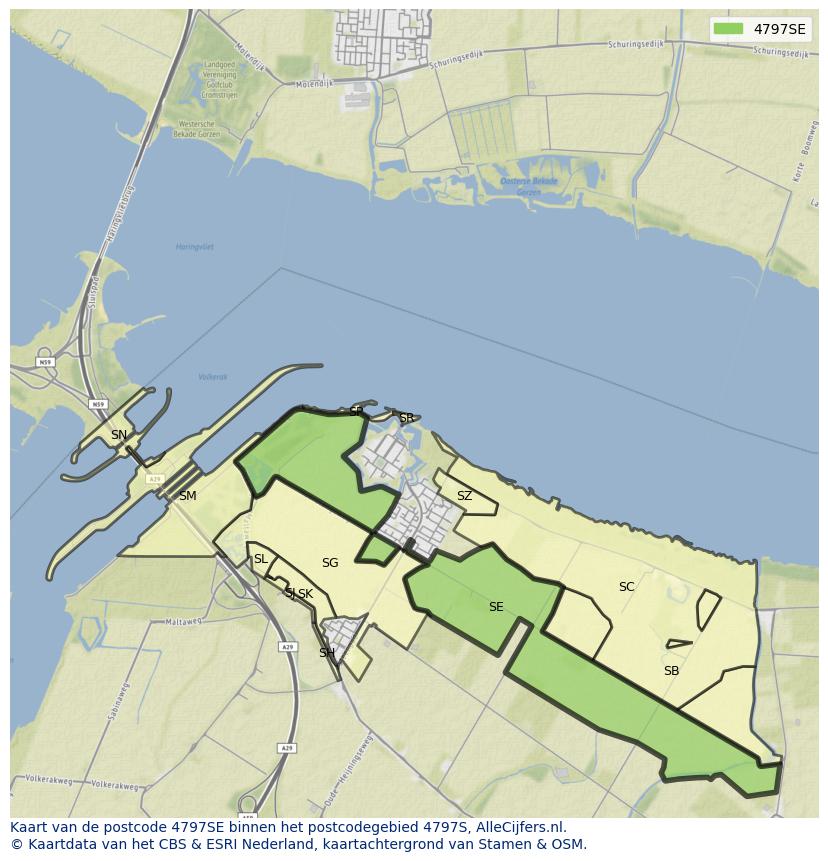 Afbeelding van het postcodegebied 4797 SE op de kaart.