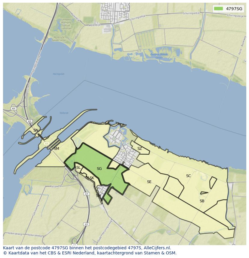 Afbeelding van het postcodegebied 4797 SG op de kaart.