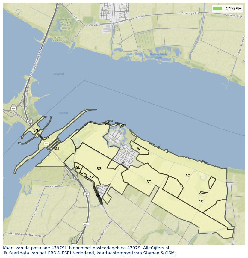 Afbeelding van het postcodegebied 4797 SH op de kaart.