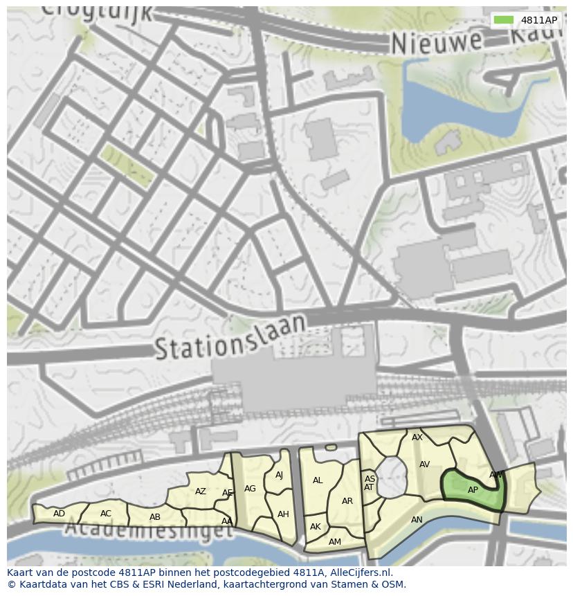 Afbeelding van het postcodegebied 4811 AP op de kaart.