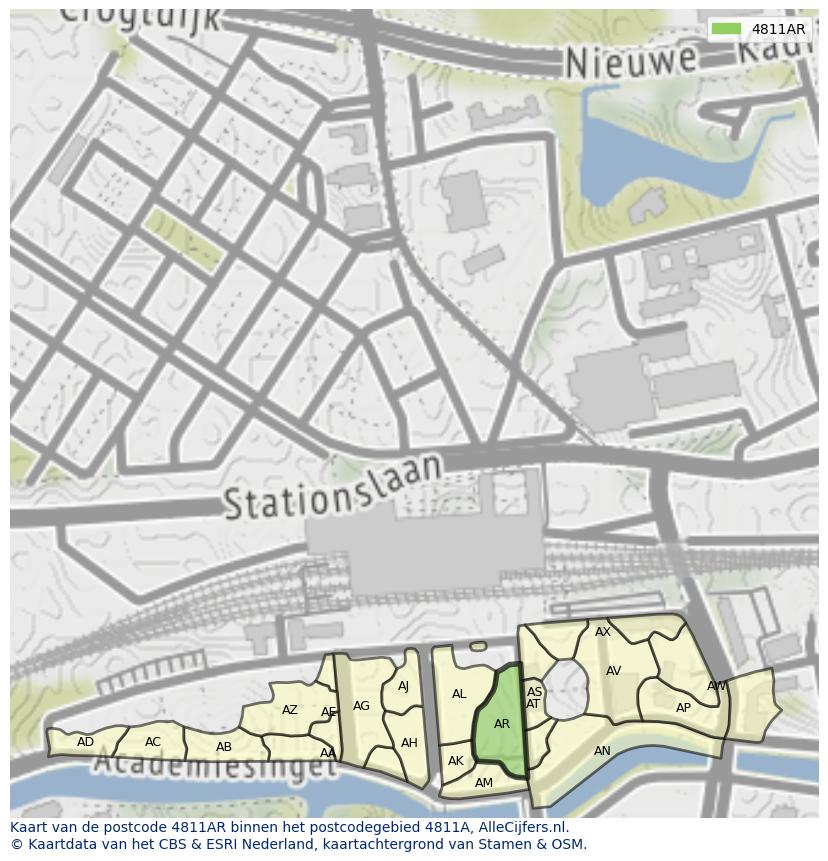 Afbeelding van het postcodegebied 4811 AR op de kaart.