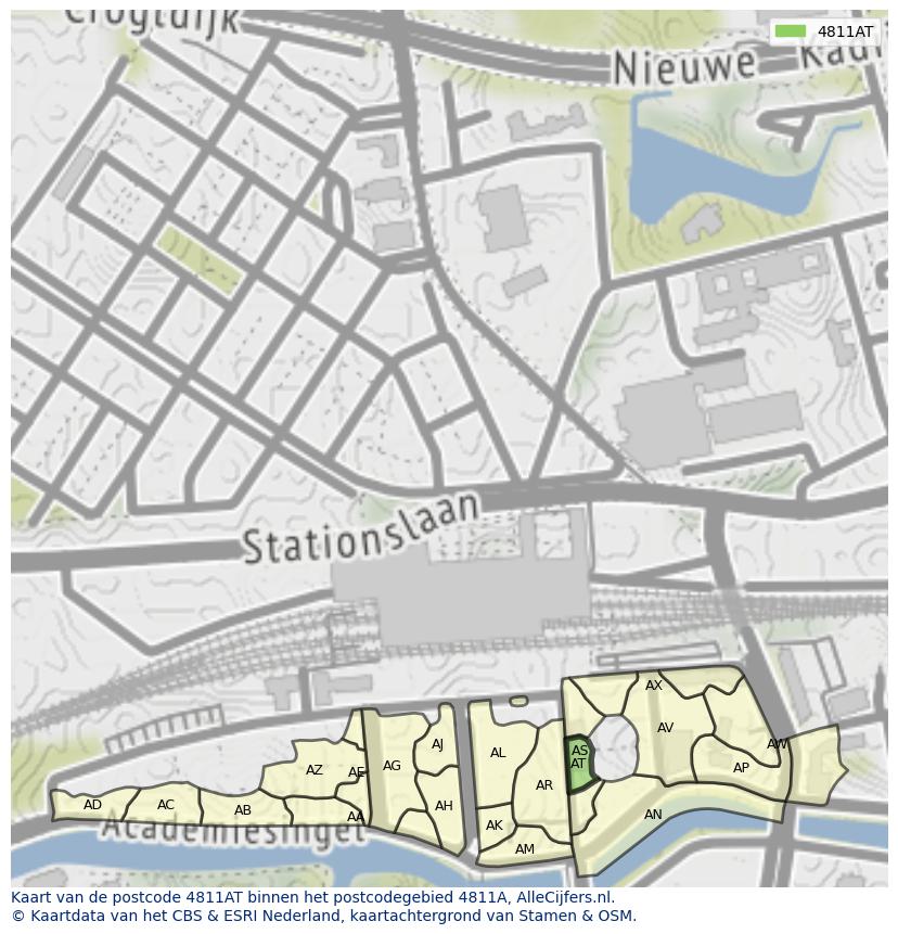 Afbeelding van het postcodegebied 4811 AT op de kaart.