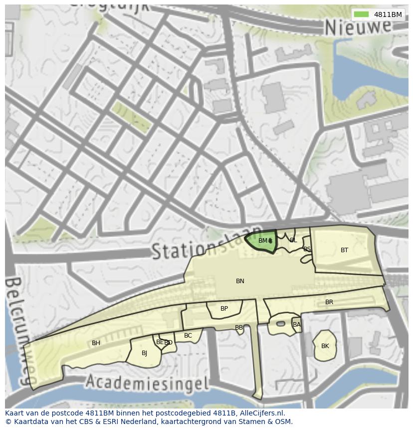 Afbeelding van het postcodegebied 4811 BM op de kaart.