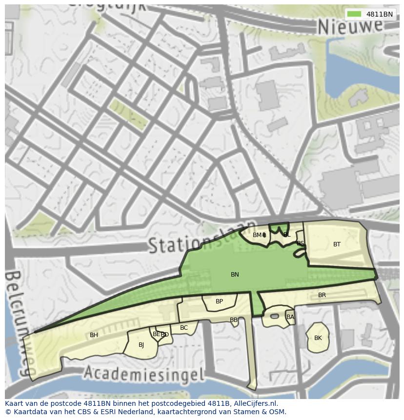 Afbeelding van het postcodegebied 4811 BN op de kaart.