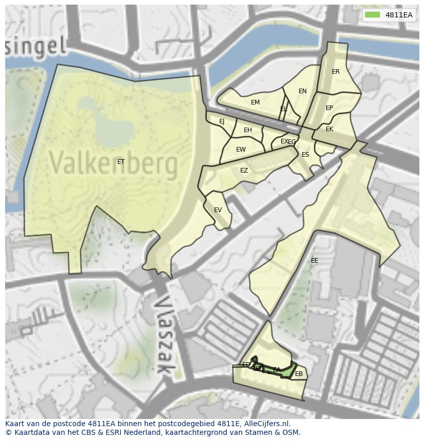 Afbeelding van het postcodegebied 4811 EA op de kaart.