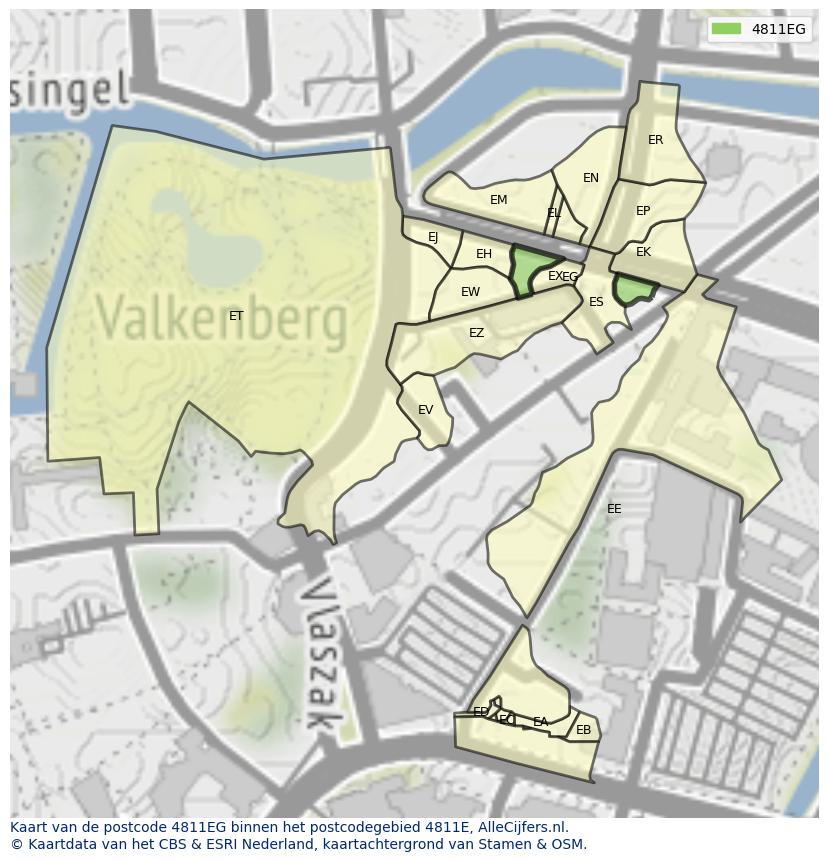 Afbeelding van het postcodegebied 4811 EG op de kaart.