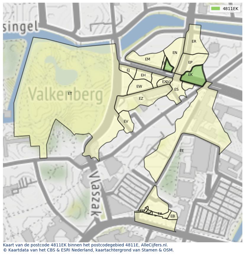 Afbeelding van het postcodegebied 4811 EK op de kaart.