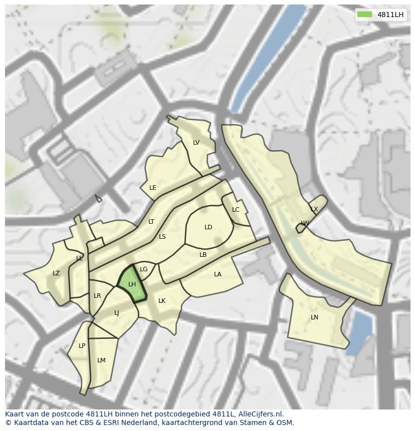 Afbeelding van het postcodegebied 4811 LH op de kaart.