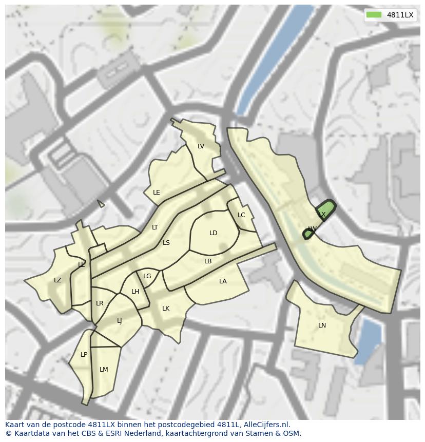 Afbeelding van het postcodegebied 4811 LX op de kaart.