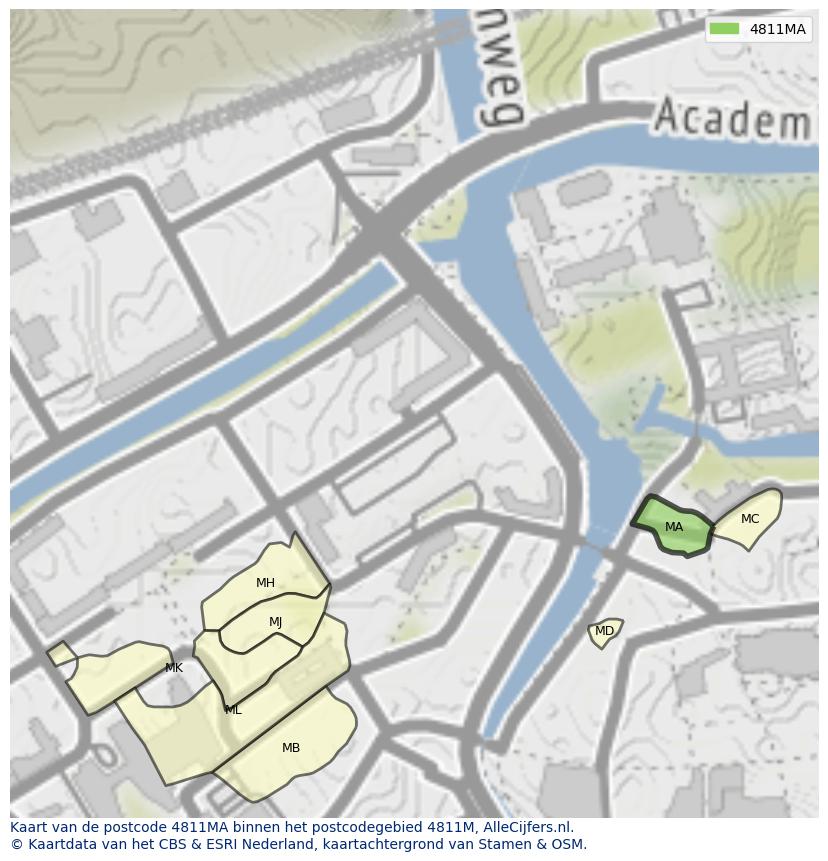 Afbeelding van het postcodegebied 4811 MA op de kaart.