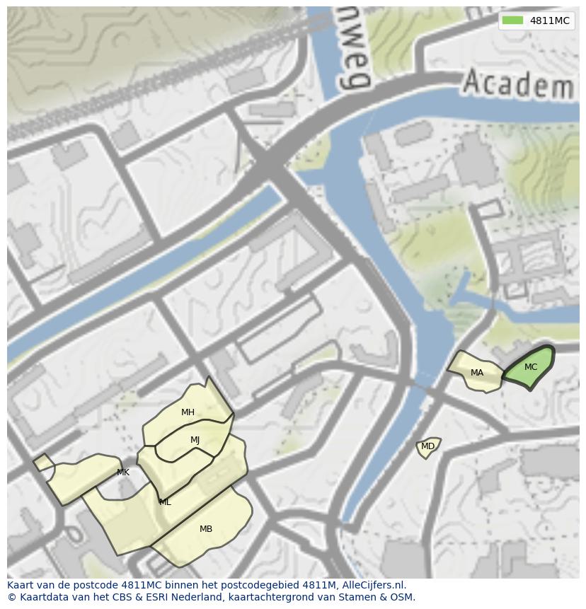 Afbeelding van het postcodegebied 4811 MC op de kaart.