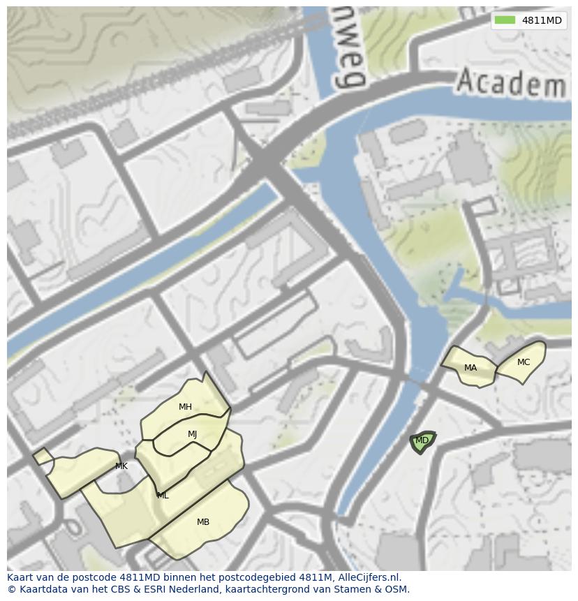 Afbeelding van het postcodegebied 4811 MD op de kaart.