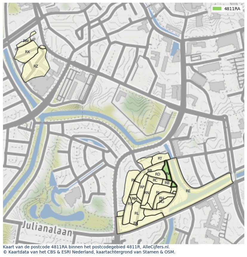 Afbeelding van het postcodegebied 4811 RA op de kaart.