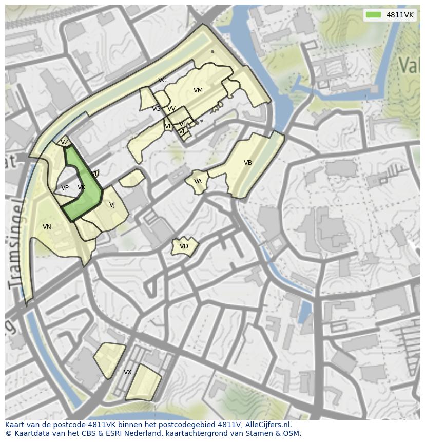 Afbeelding van het postcodegebied 4811 VK op de kaart.