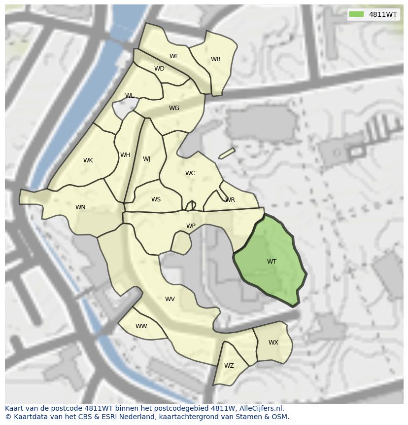 Afbeelding van het postcodegebied 4811 WT op de kaart.