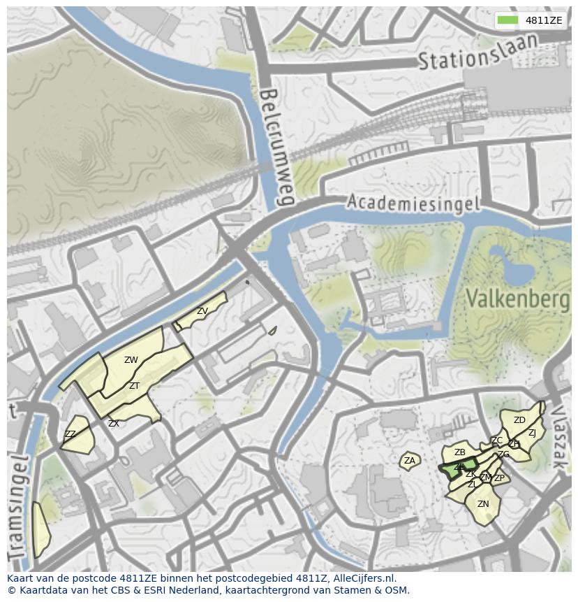 Afbeelding van het postcodegebied 4811 ZE op de kaart.