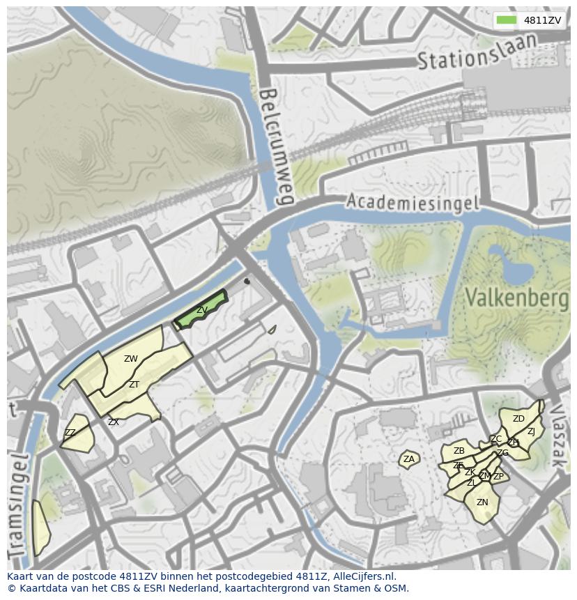 Afbeelding van het postcodegebied 4811 ZV op de kaart.