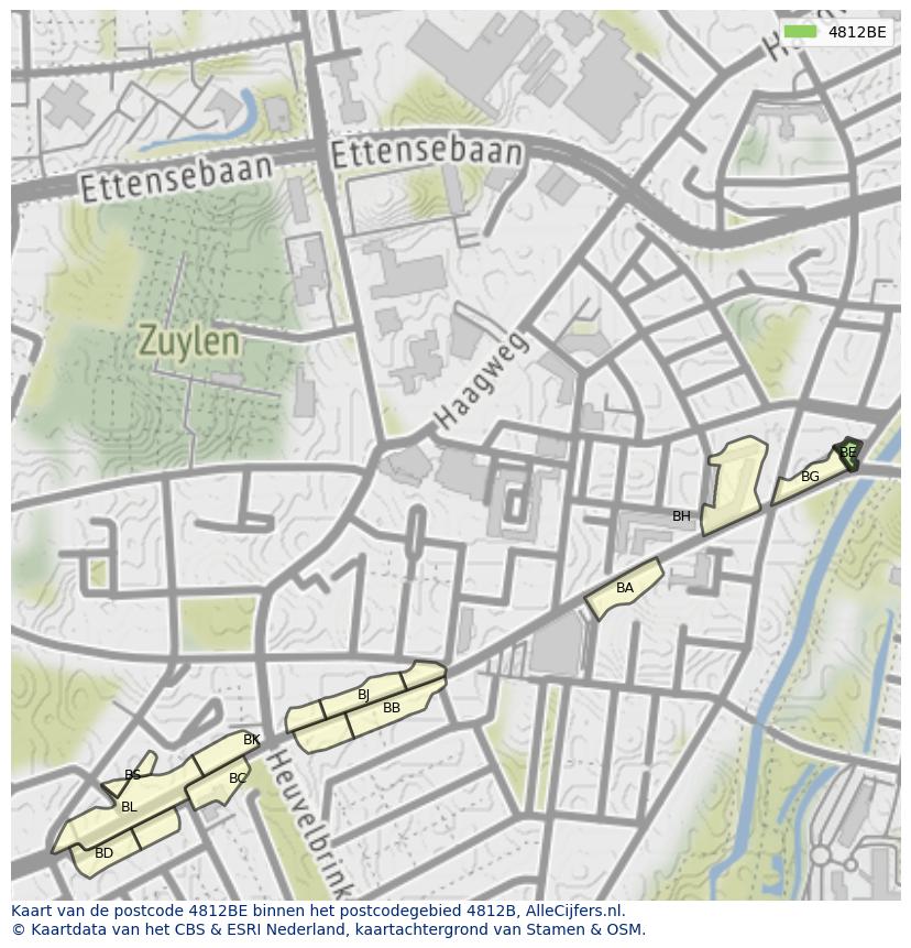 Afbeelding van het postcodegebied 4812 BE op de kaart.