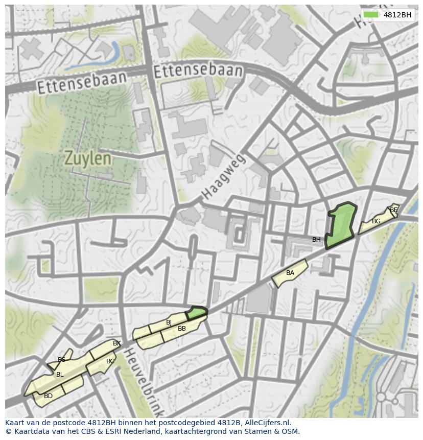Afbeelding van het postcodegebied 4812 BH op de kaart.