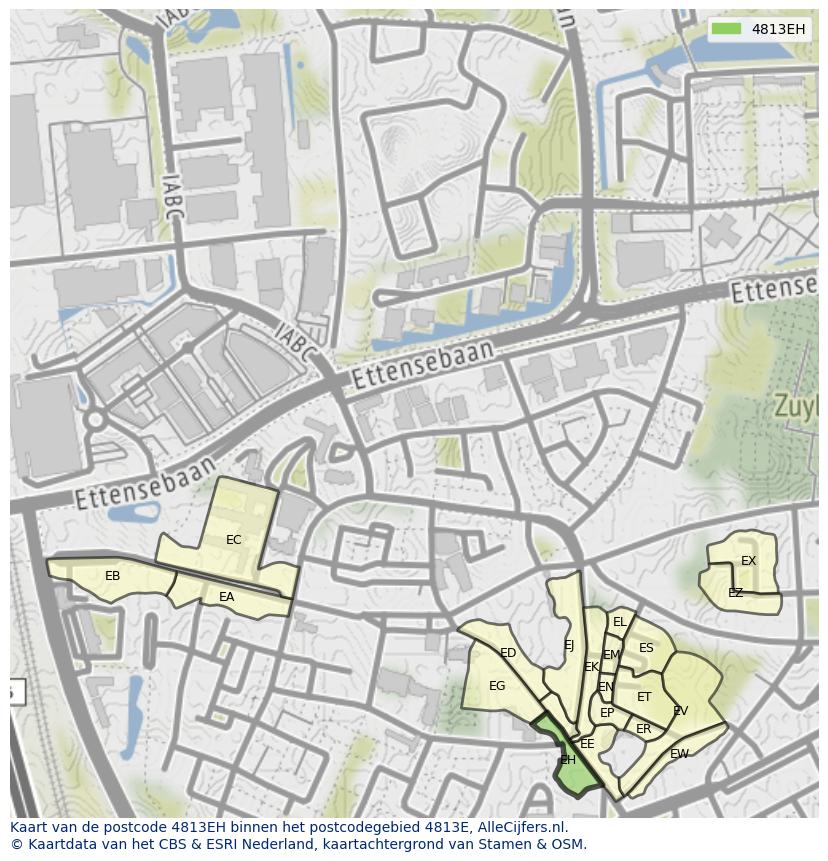 Afbeelding van het postcodegebied 4813 EH op de kaart.