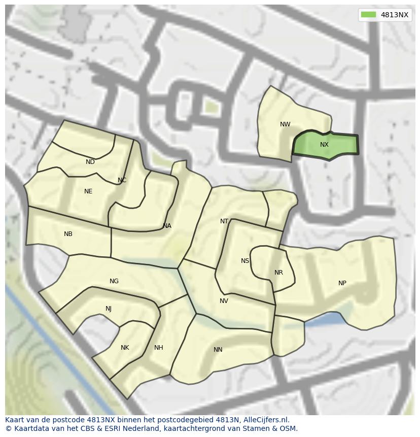 Afbeelding van het postcodegebied 4813 NX op de kaart.