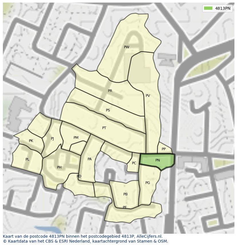 Afbeelding van het postcodegebied 4813 PN op de kaart.
