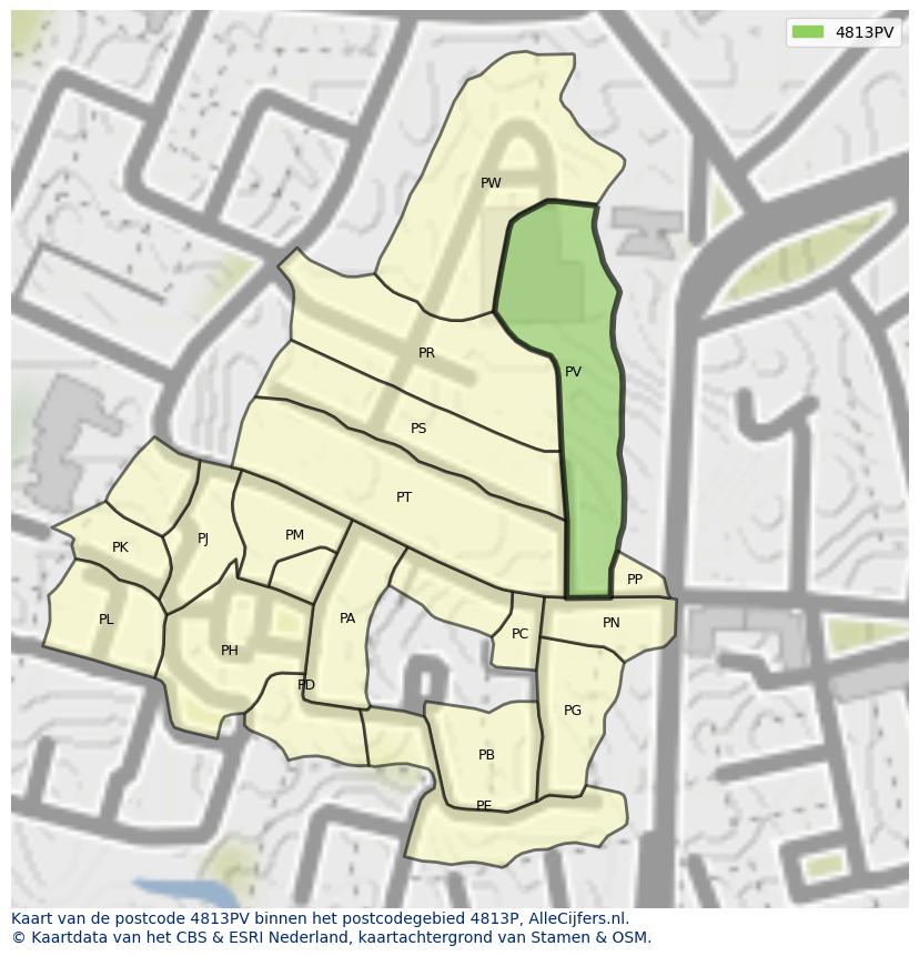 Afbeelding van het postcodegebied 4813 PV op de kaart.