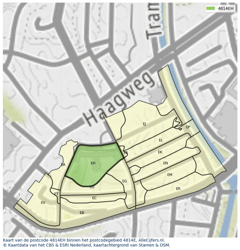 Afbeelding van het postcodegebied 4814 EH op de kaart.