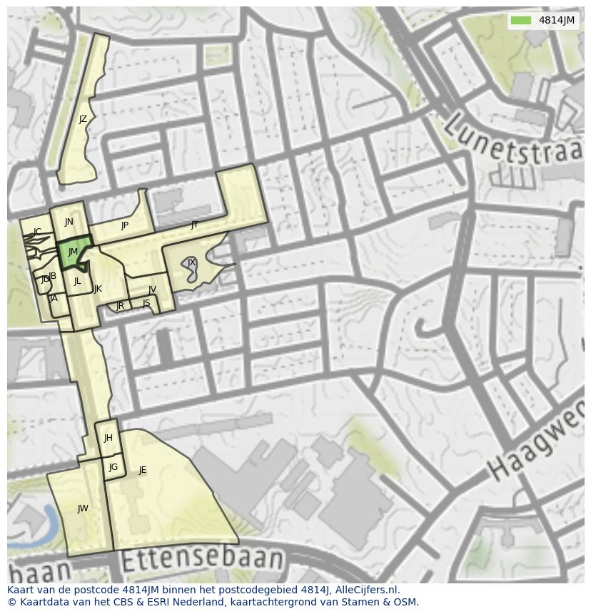 Afbeelding van het postcodegebied 4814 JM op de kaart.