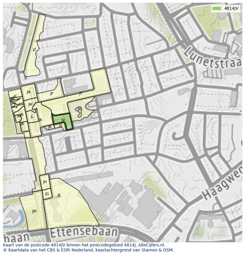 Afbeelding van het postcodegebied 4814 JV op de kaart.