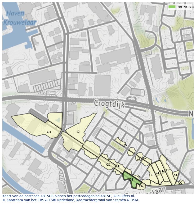 Afbeelding van het postcodegebied 4815 CB op de kaart.