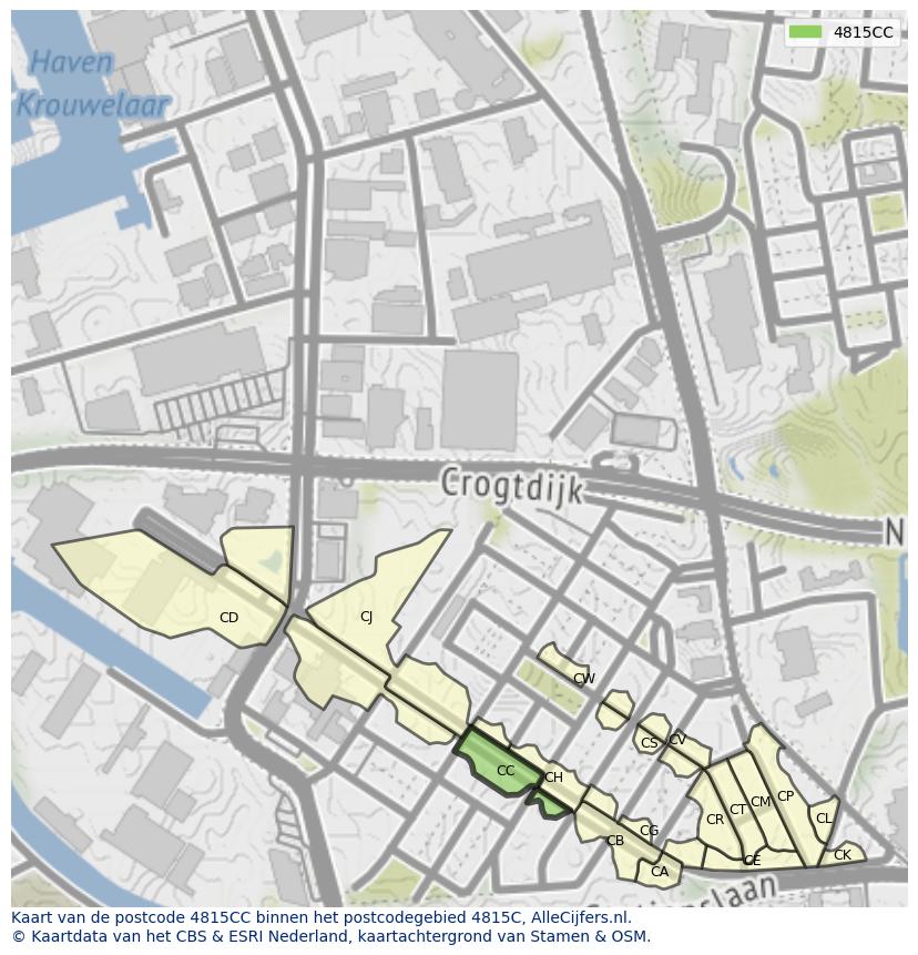 Afbeelding van het postcodegebied 4815 CC op de kaart.