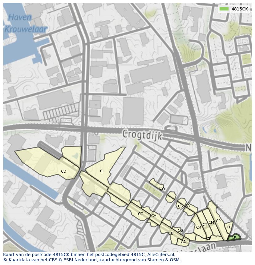 Afbeelding van het postcodegebied 4815 CK op de kaart.