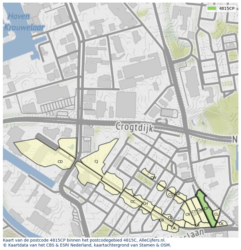 Afbeelding van het postcodegebied 4815 CP op de kaart.