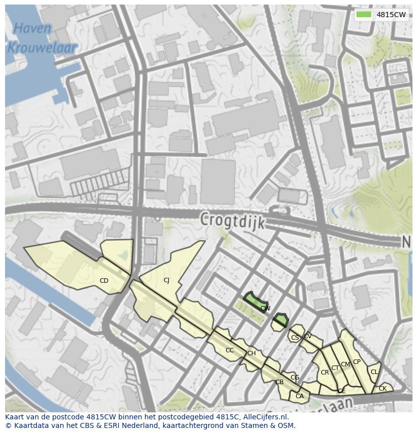 Afbeelding van het postcodegebied 4815 CW op de kaart.