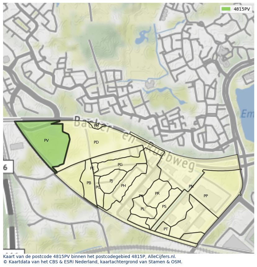 Afbeelding van het postcodegebied 4815 PV op de kaart.