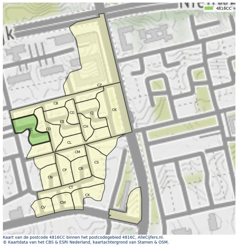 Afbeelding van het postcodegebied 4816 CC op de kaart.
