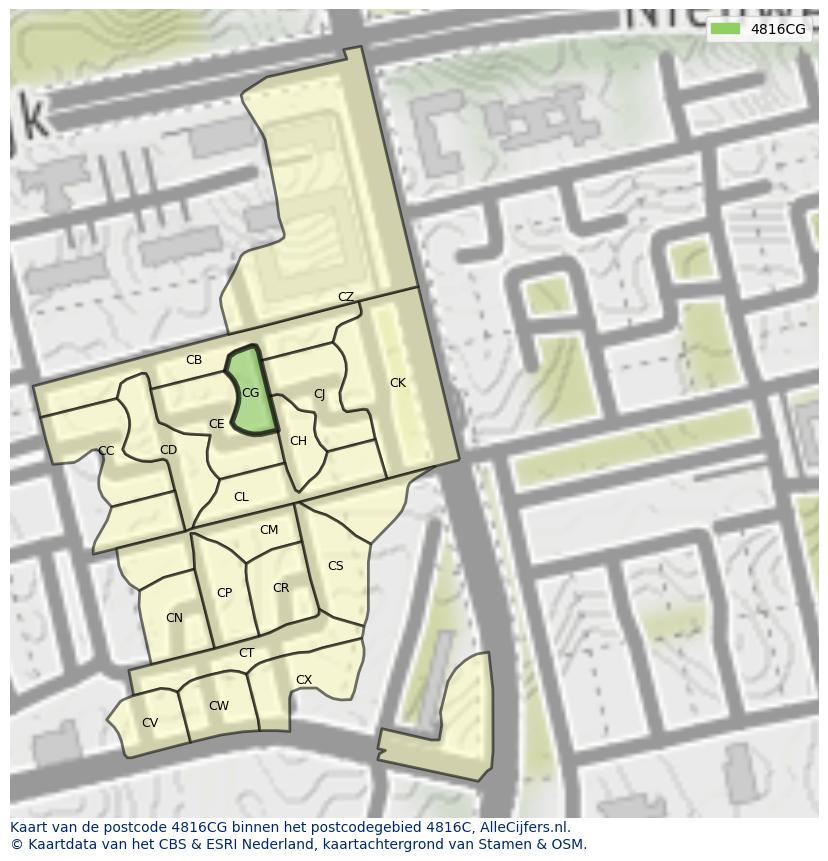 Afbeelding van het postcodegebied 4816 CG op de kaart.